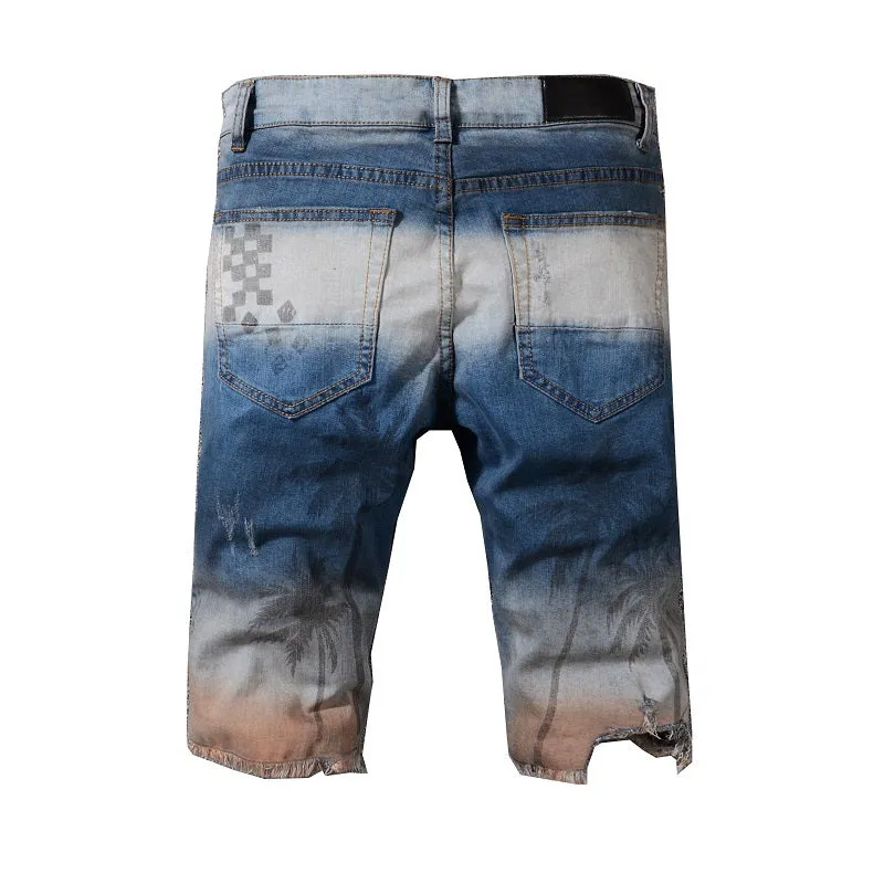 Distressed Paint Oiled Colored Washing Men Shorts Jeans