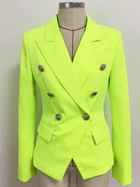 Double Breasted Blazer in Fluorescent Yellow