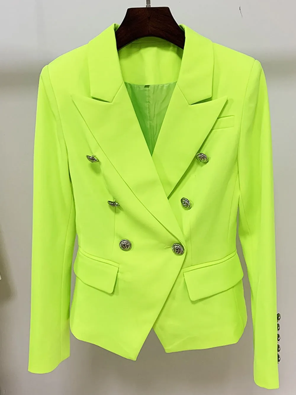 Double Breasted Blazer in Fluorescent Yellow