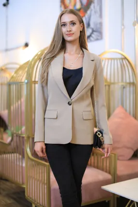 Double Second Camel Single Button Fitted Blazer