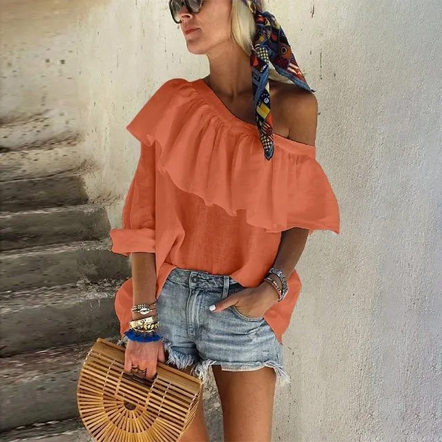 Dunnmall Off Shoulder Ruffled top