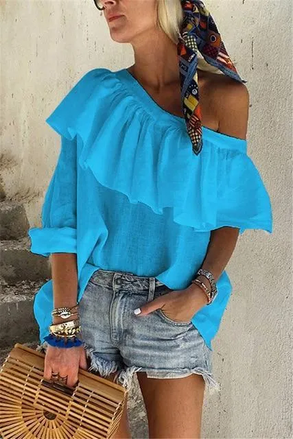 Dunnmall Off Shoulder Ruffled top