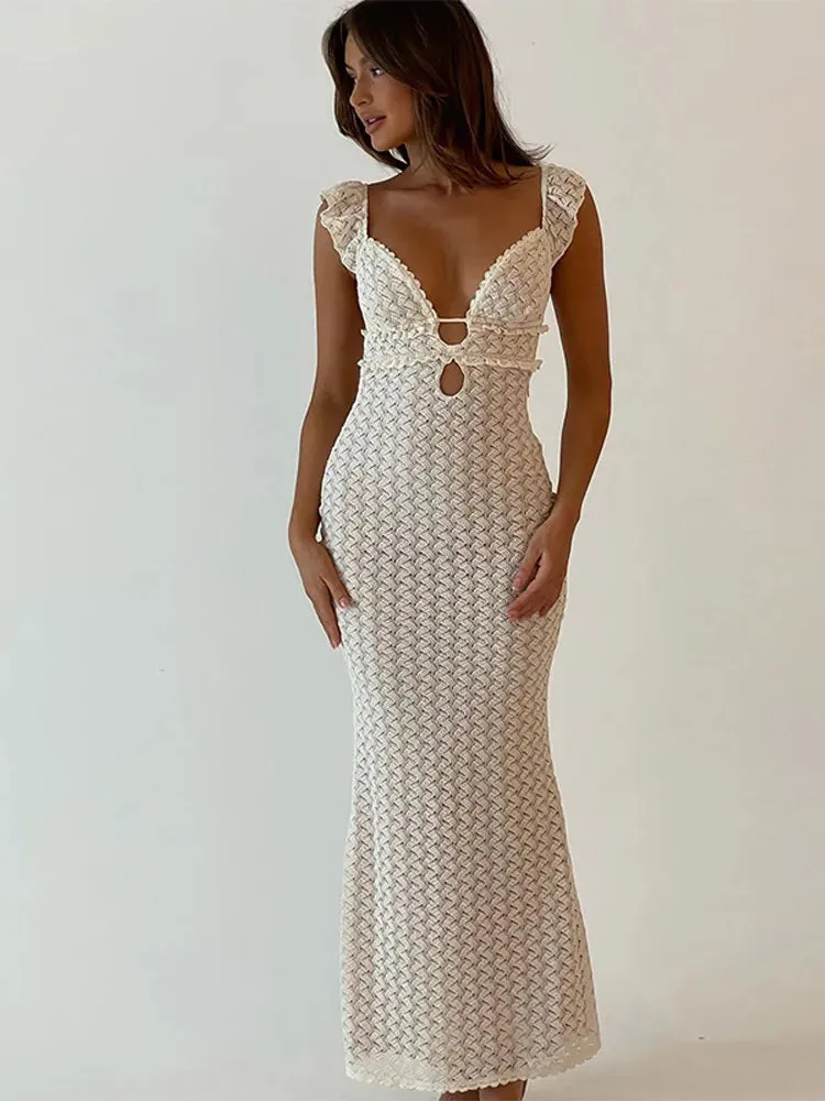 Elegant Hollow Out Knit Maxi Dress