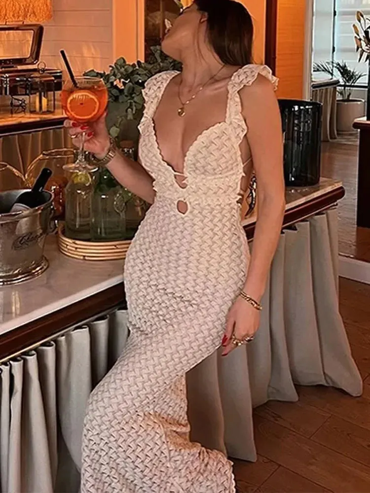 Elegant Hollow Out Knit Maxi Dress