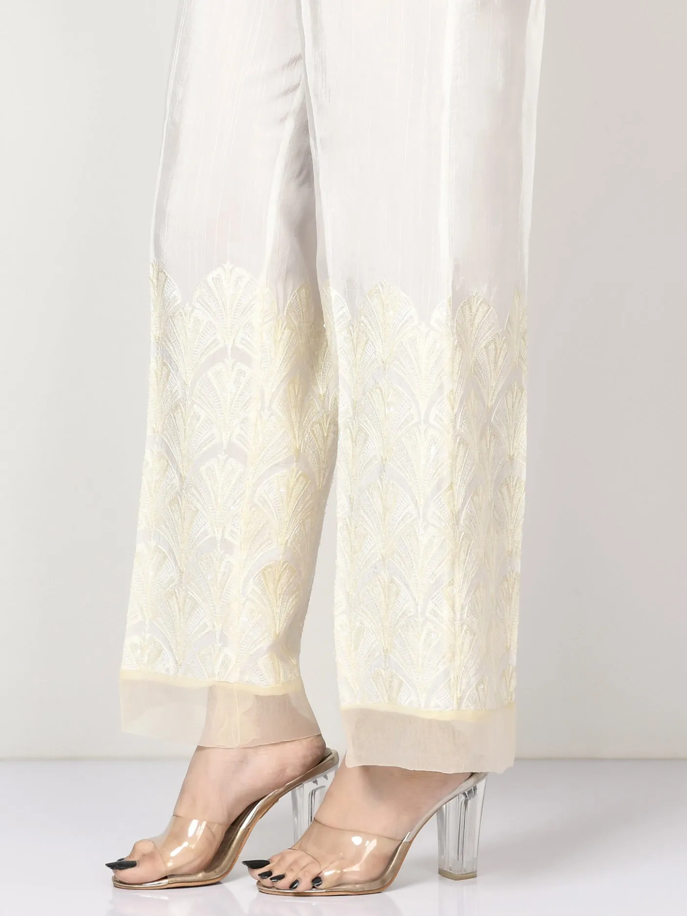 Embroidered Raw Silk Pants