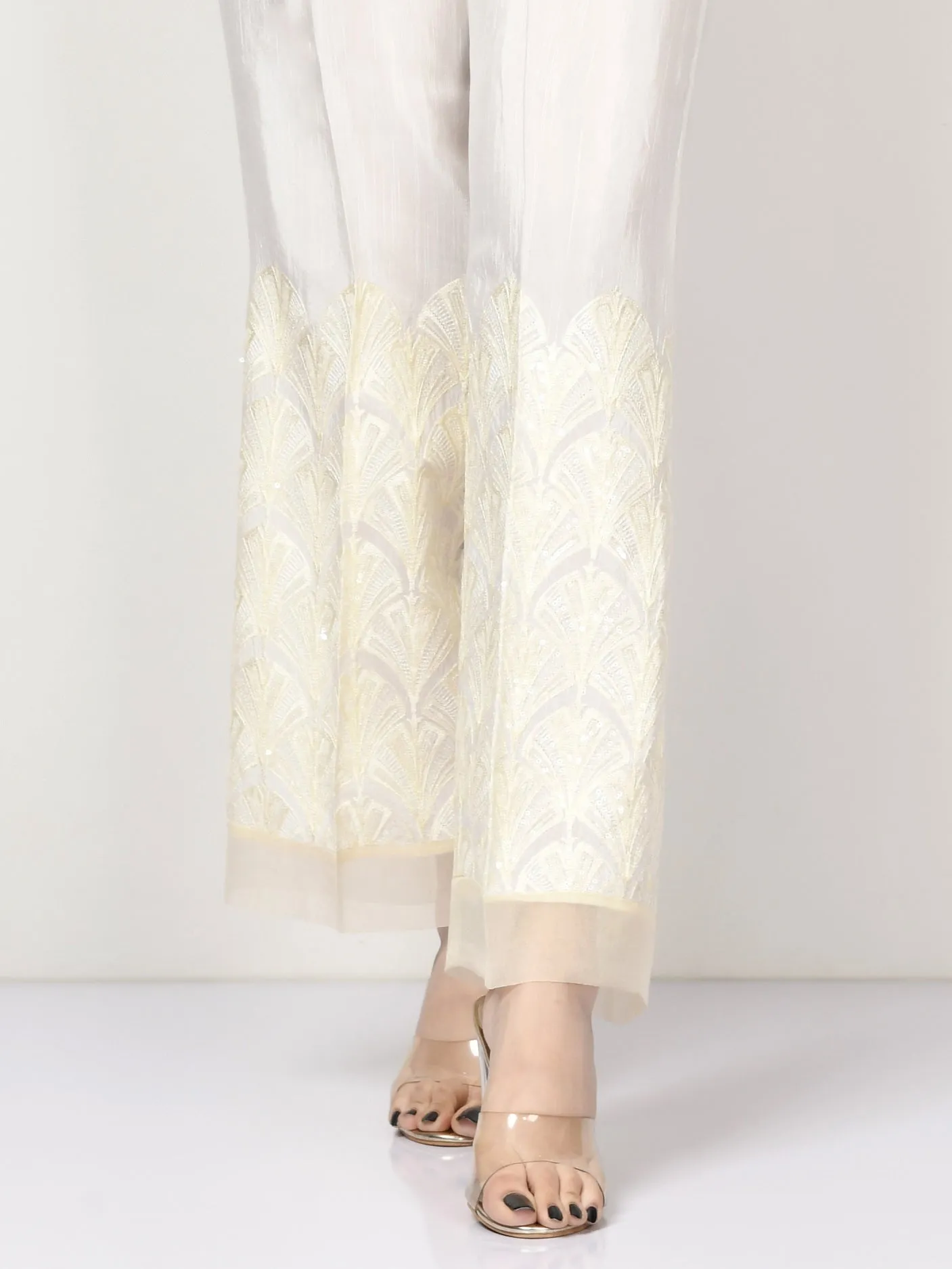 Embroidered Raw Silk Pants