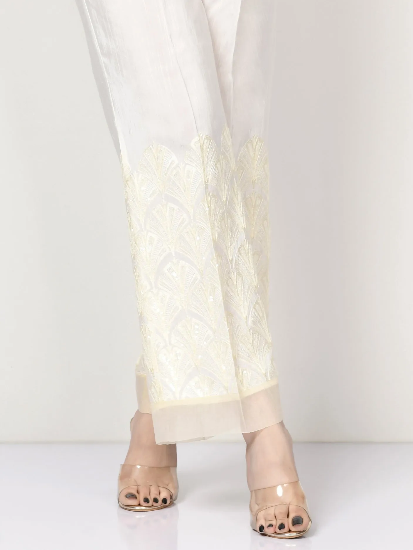 Embroidered Raw Silk Pants