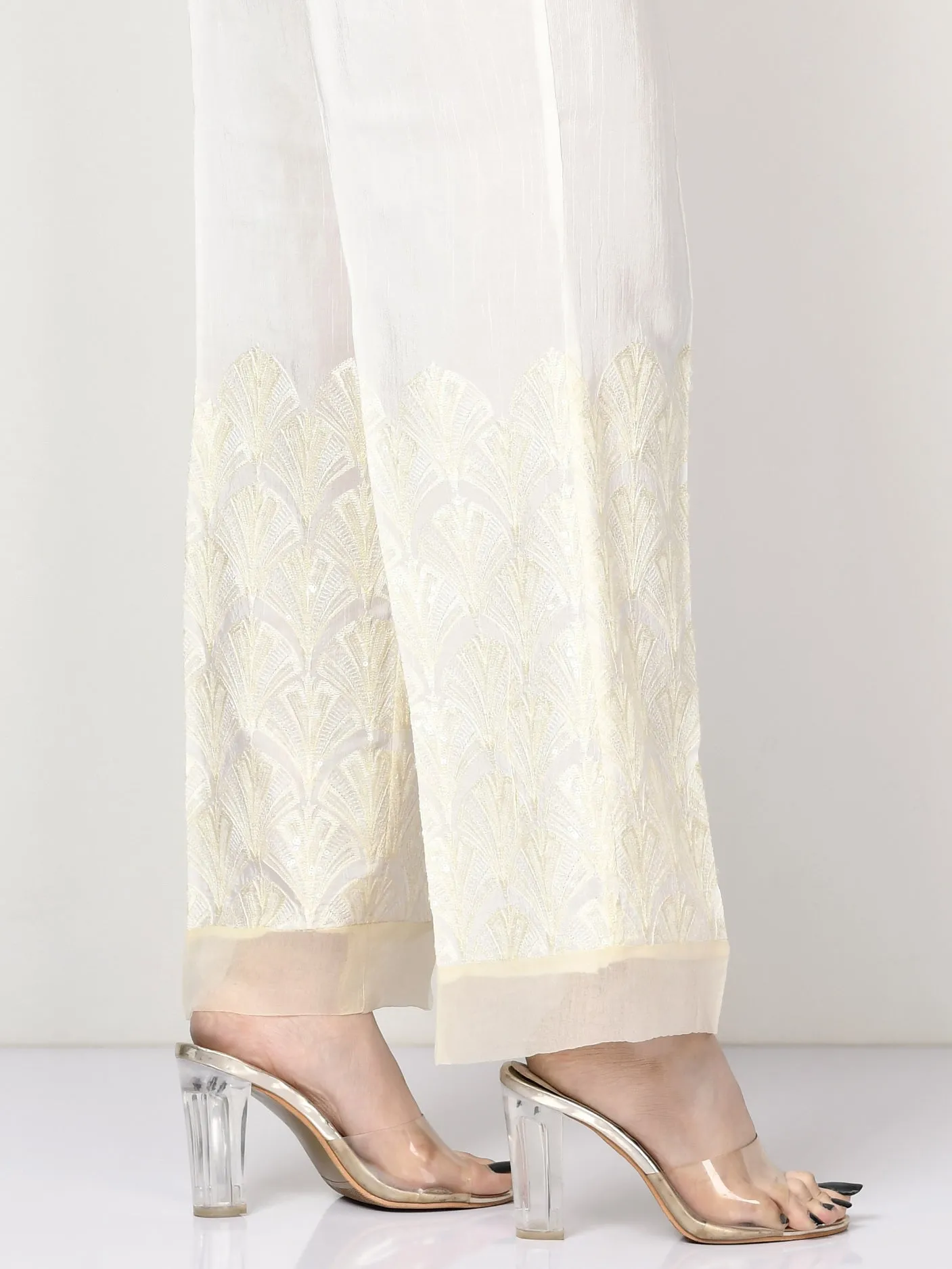 Embroidered Raw Silk Pants