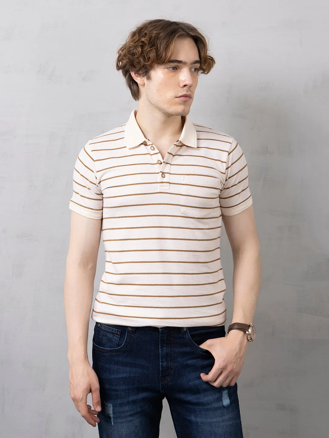 Fawn Striped Polo T-Shirt