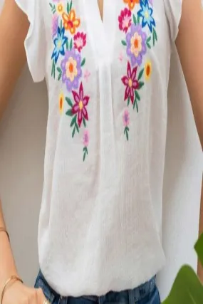 Floral Embroidery V-neck