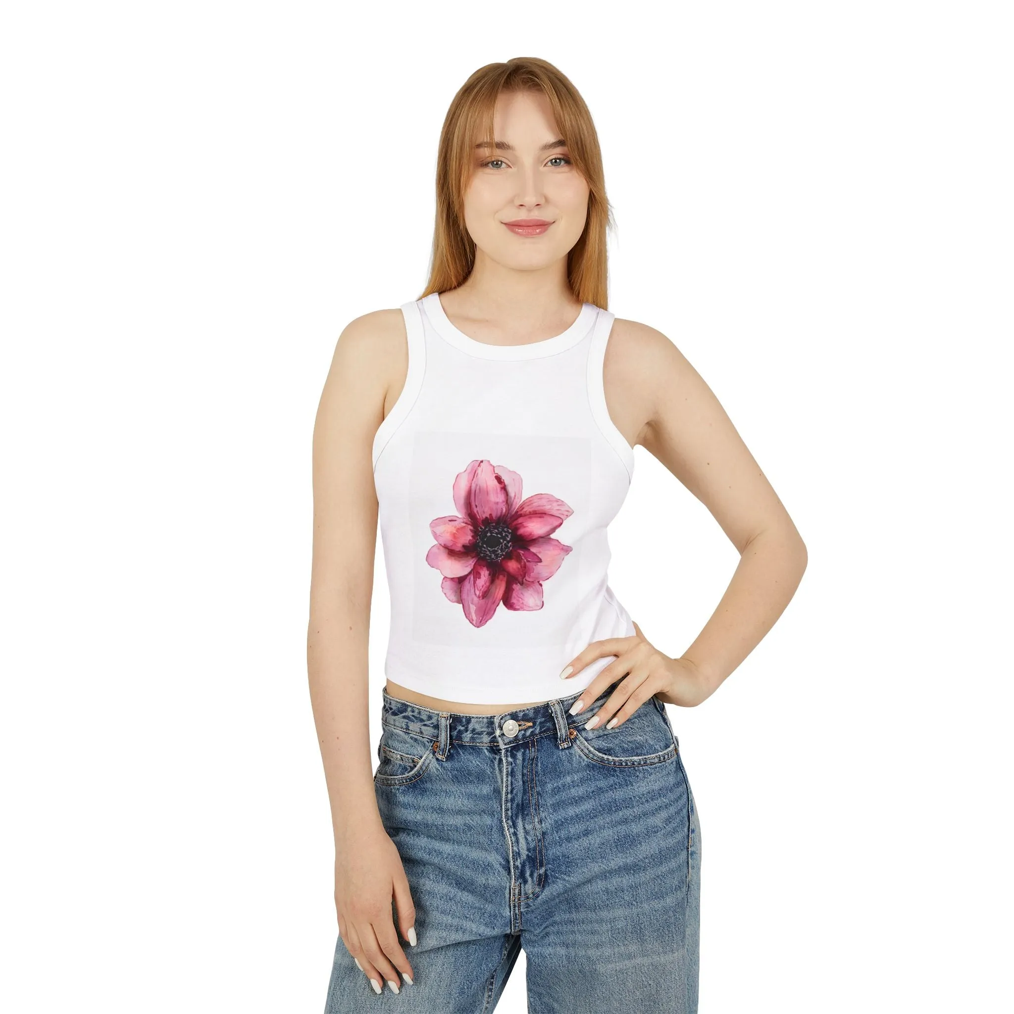 Floral Print Women's Micro Rib Racer Tank Top - Lightweight Summer Essential