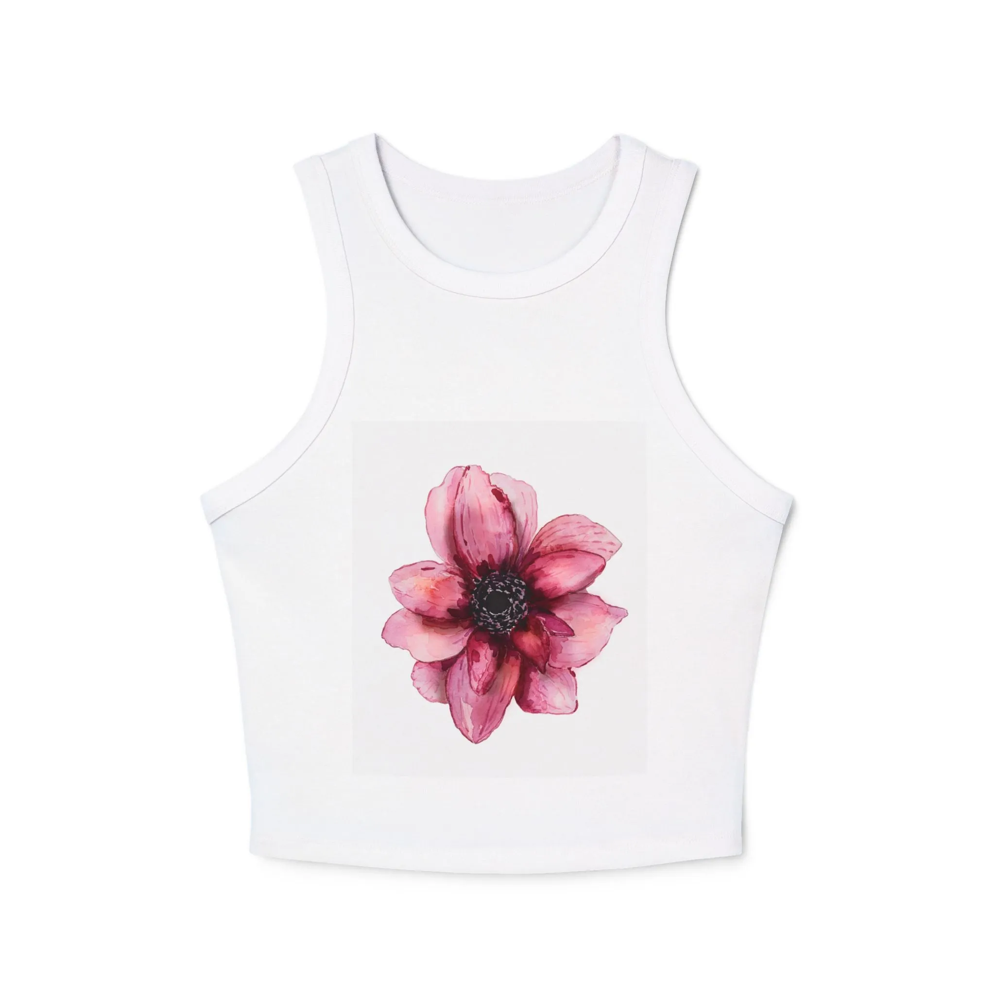 Floral Print Women's Micro Rib Racer Tank Top - Lightweight Summer Essential