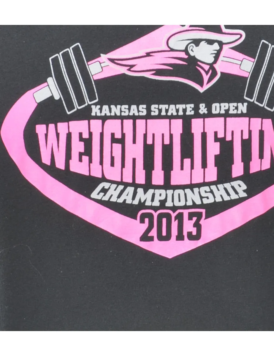 Gildan Weightlifting Black & Pink Championship Printed T-shirt - S