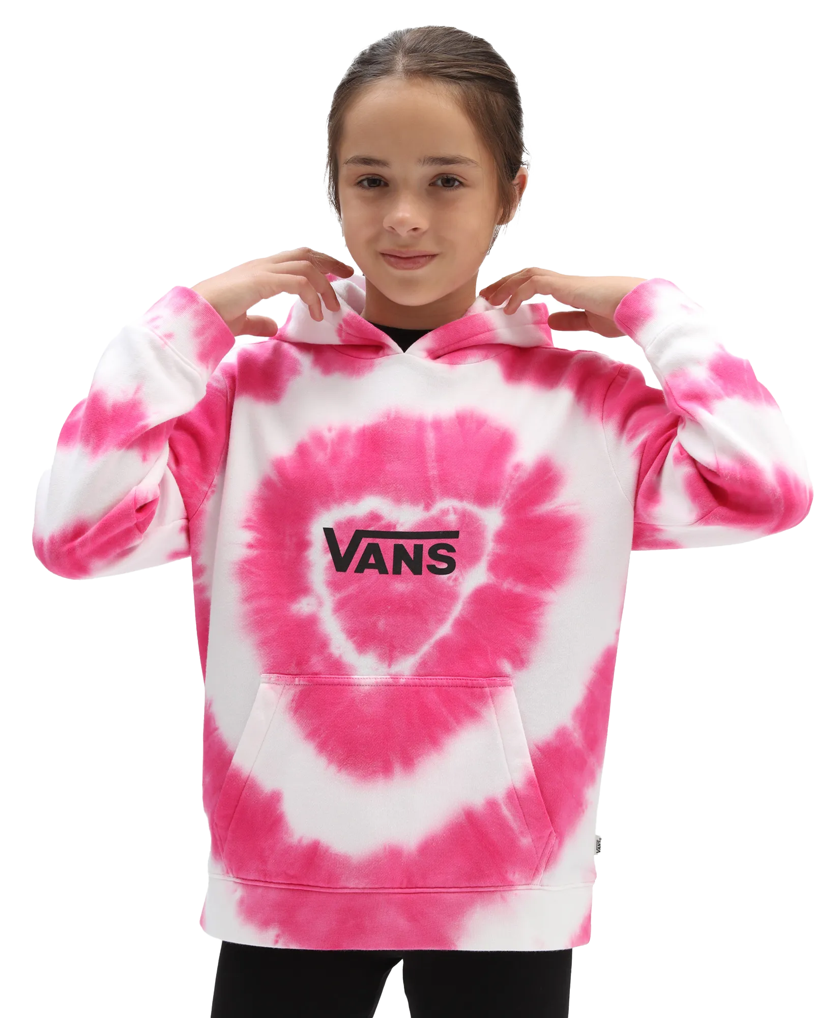 Girls Tie Dye Heart Hoodie in Begonia Pink