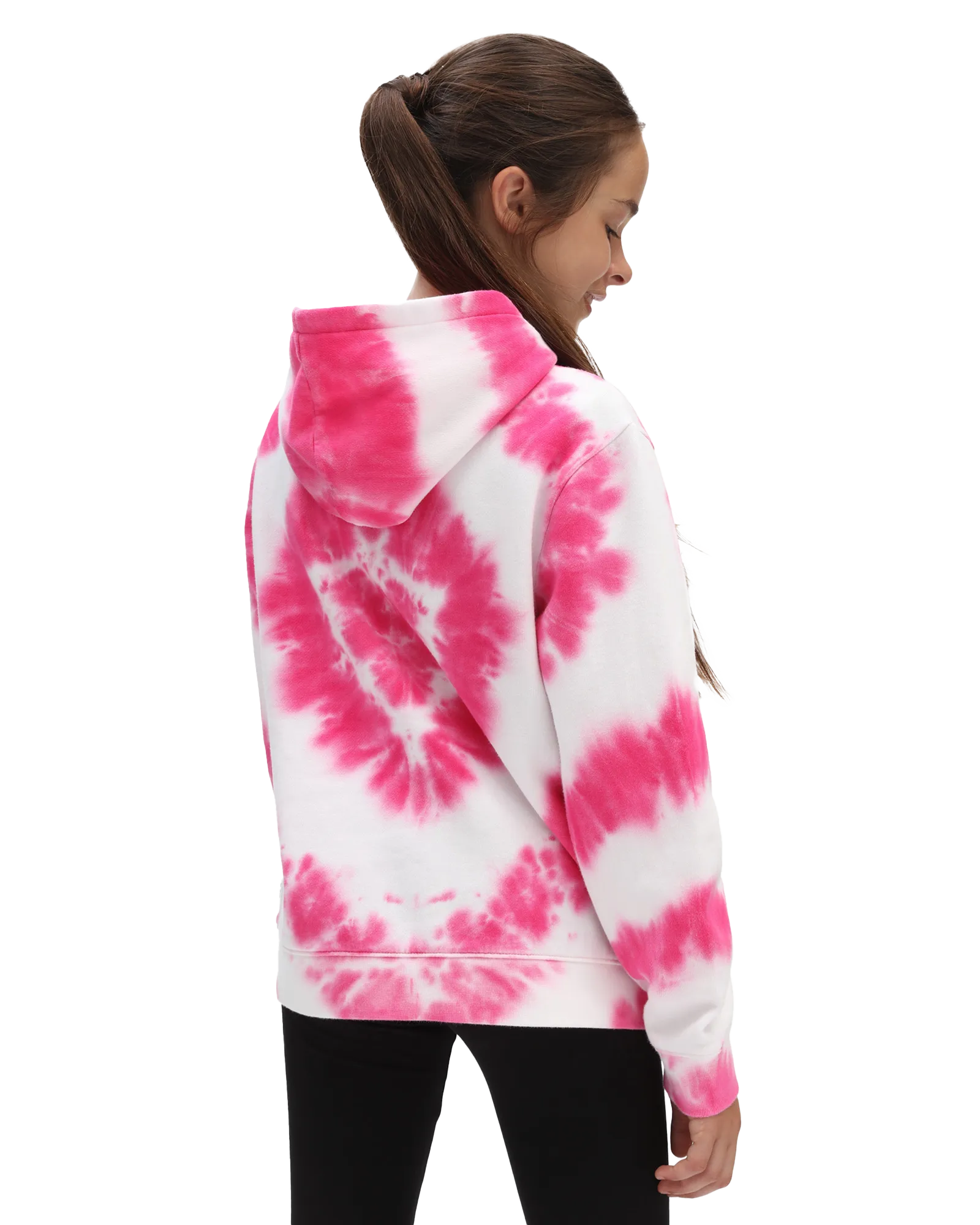 Girls Tie Dye Heart Hoodie in Begonia Pink