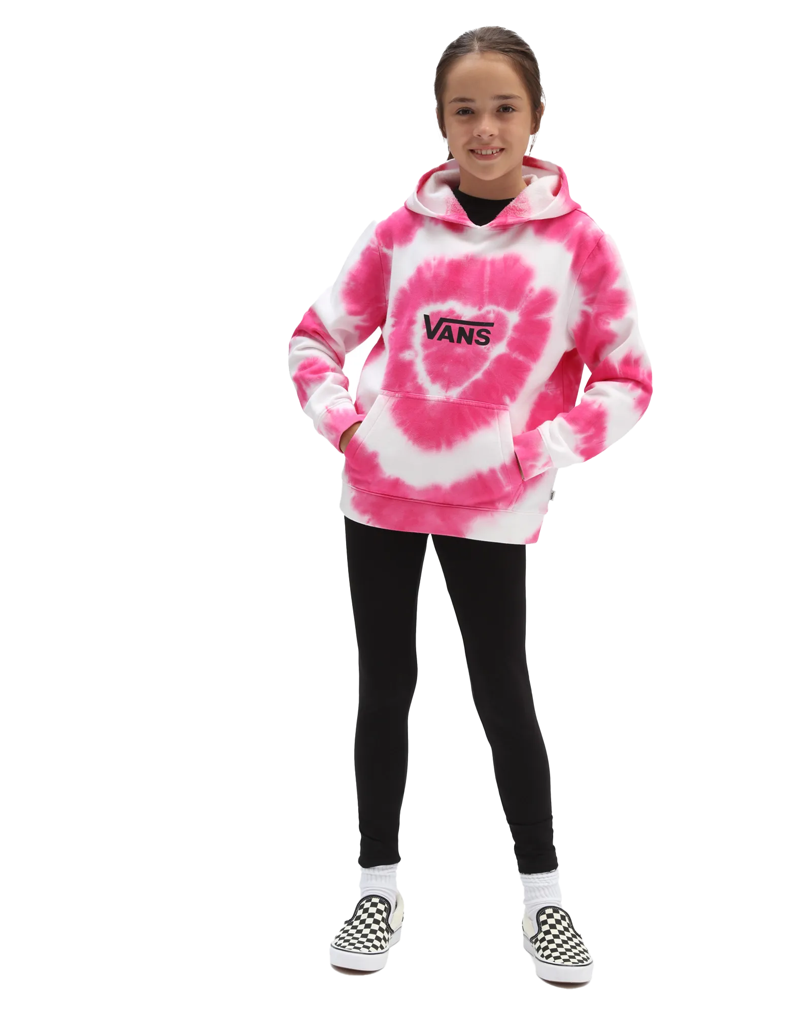 Girls Tie Dye Heart Hoodie in Begonia Pink