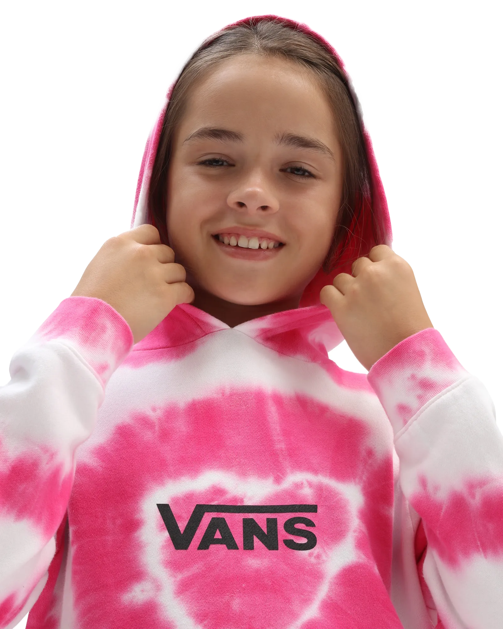 Girls Tie Dye Heart Hoodie in Begonia Pink