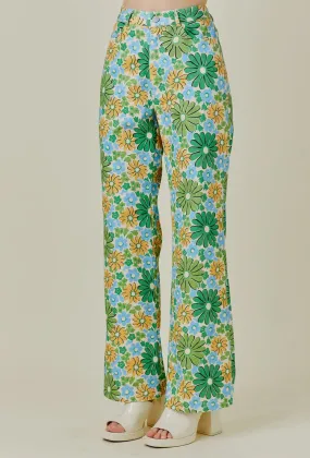 Green multi floral jean