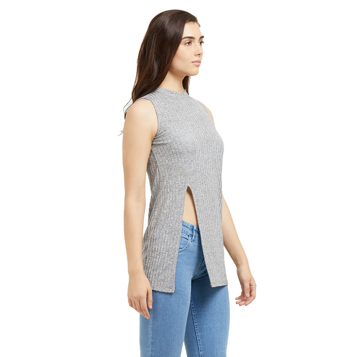 Grey Solid Top with Side Slit