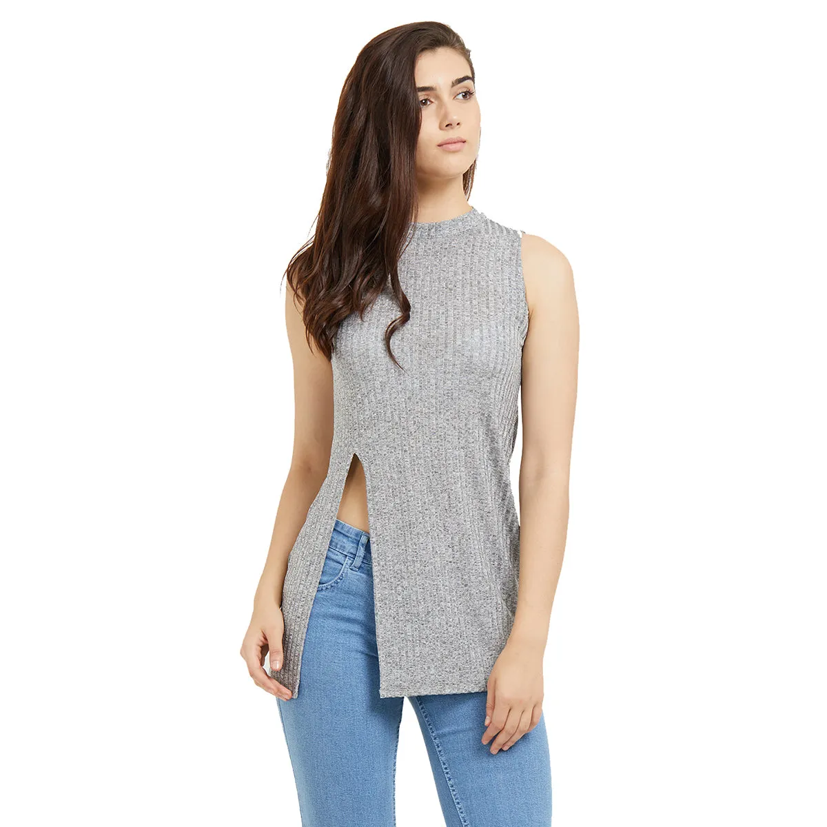 Grey Solid Top with Side Slit