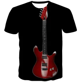 Guitar T-shirt Men Music T-shirts 3d Wooden T shirts Funny Metal Tshirt Anime