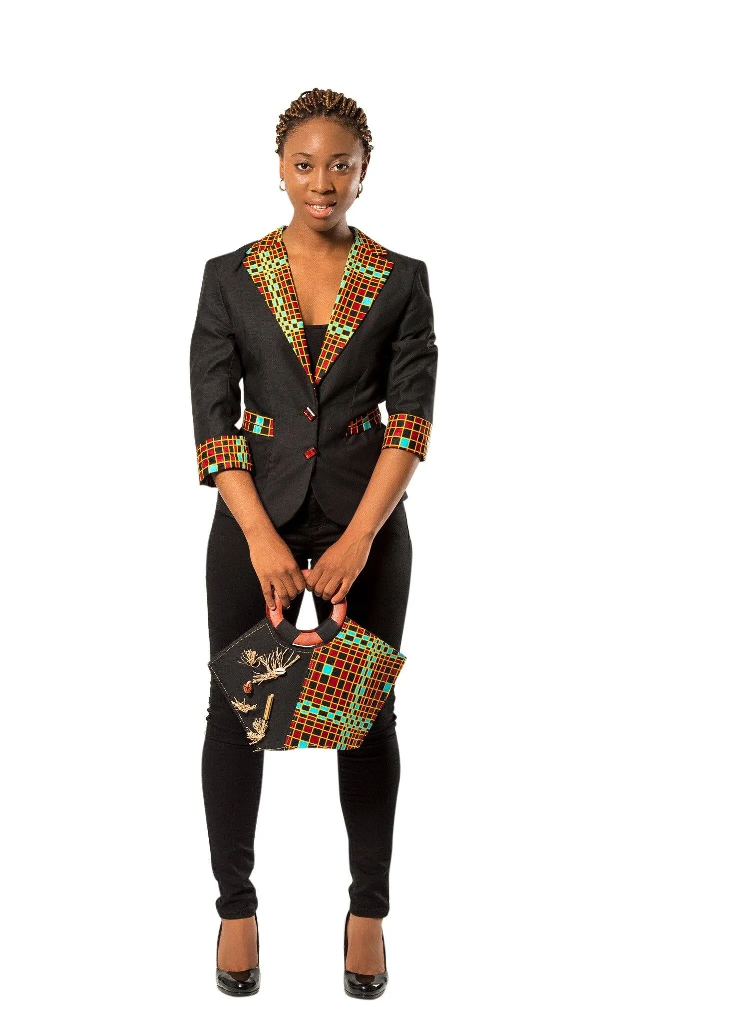 Hadja Women Workwear African Print Blazer - Black / Red