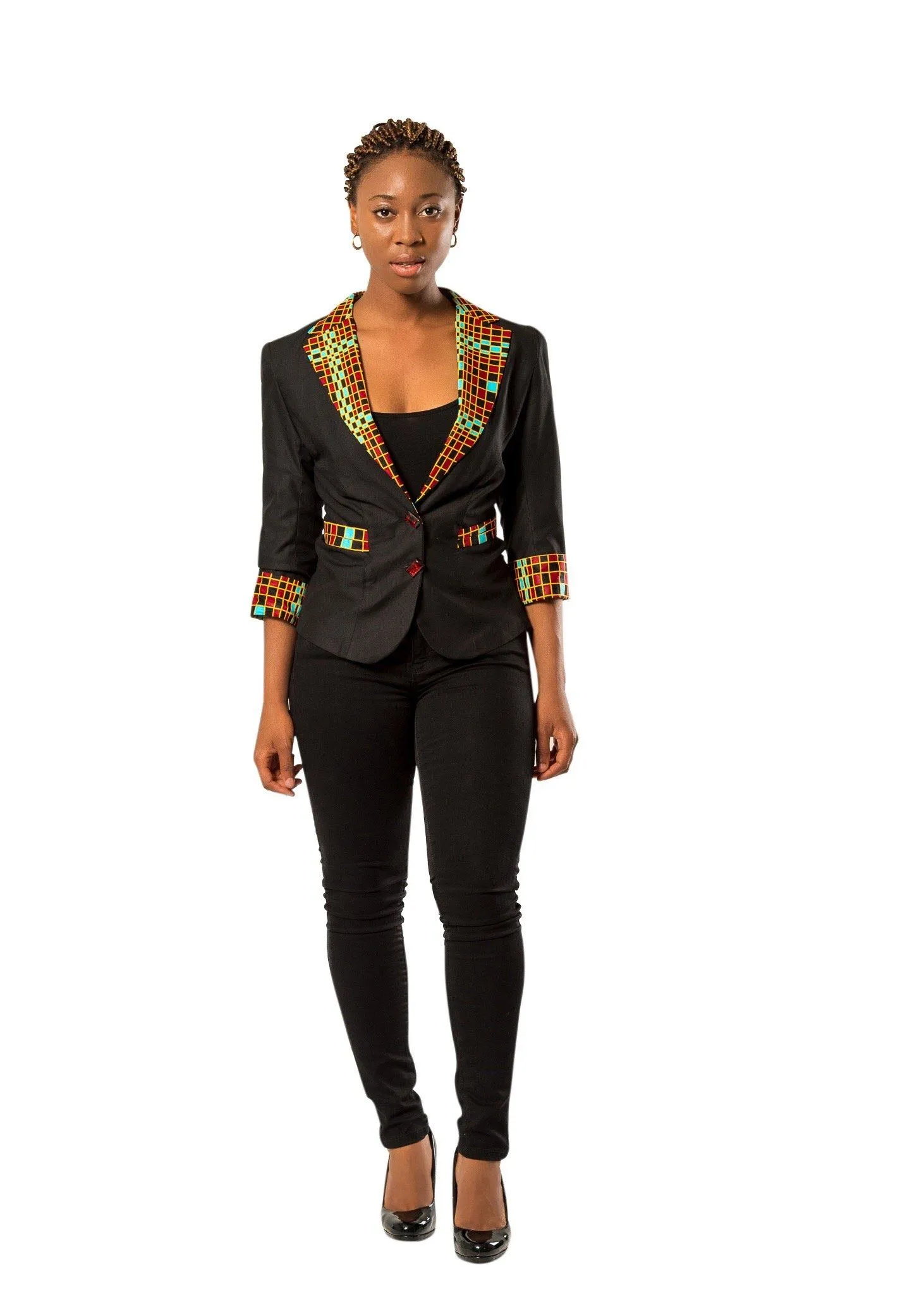 Hadja Women Workwear African Print Blazer - Black / Red