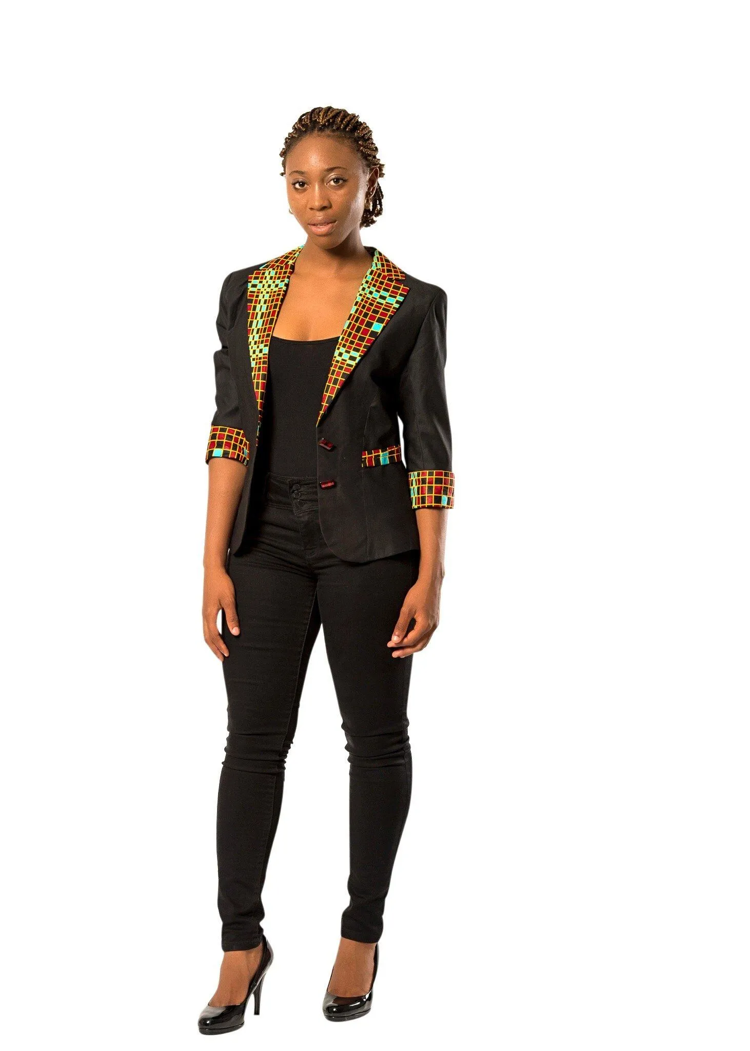 Hadja Women Workwear African Print Blazer - Black / Red