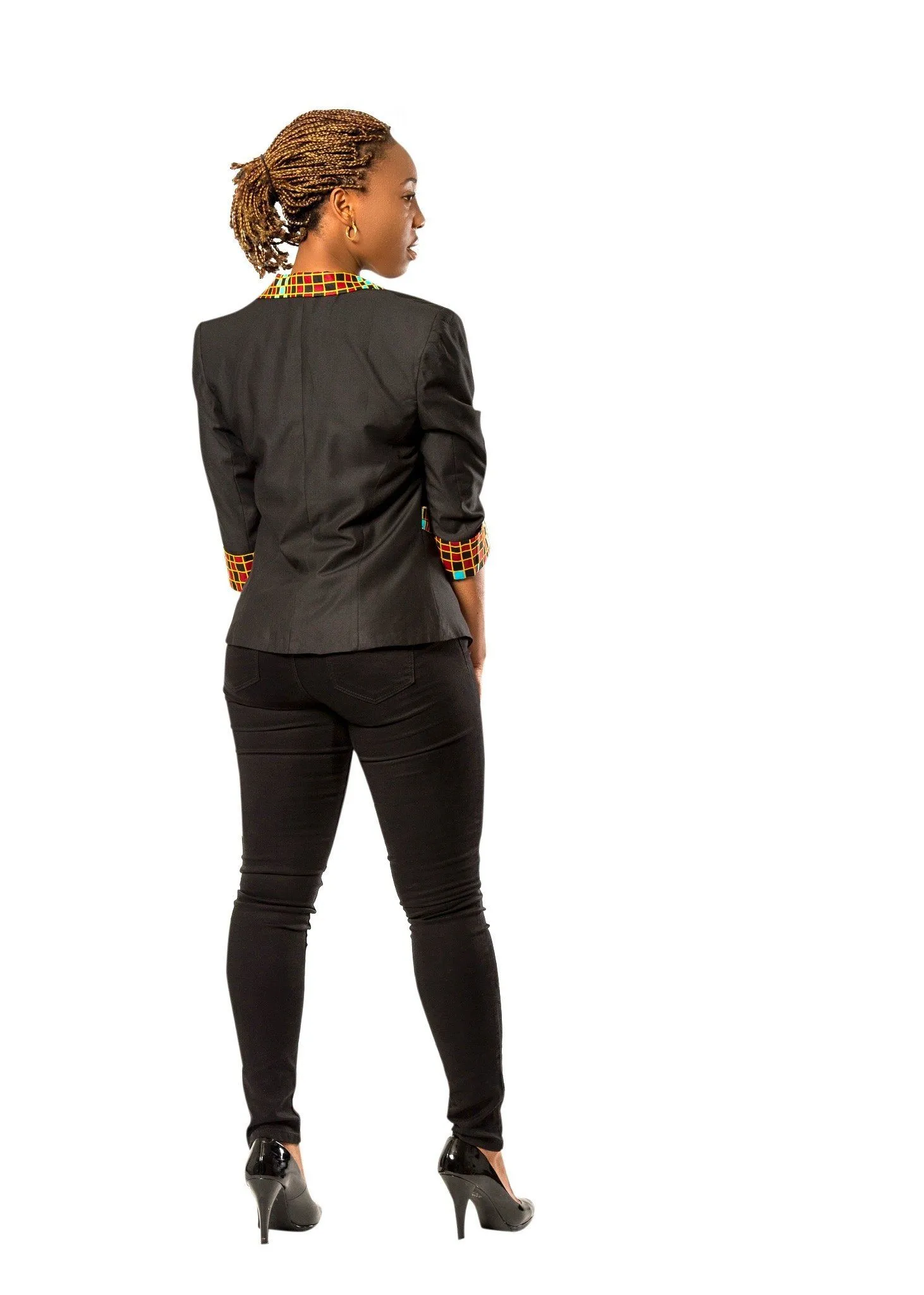 Hadja Women Workwear African Print Blazer - Black / Red