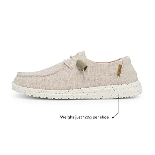 Hey Dude Women's Wendy Chambray White Nut Size 8 | Women’s Shoes | Women’s Lace Up Loafers | Comfortable & Light-Weight