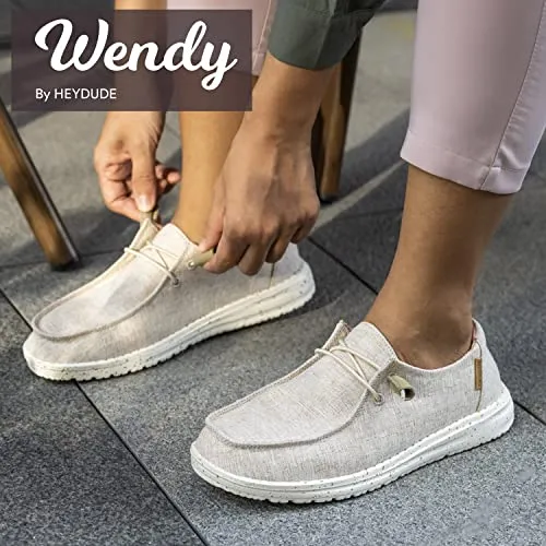 Hey Dude Women's Wendy Chambray White Nut Size 8 | Women’s Shoes | Women’s Lace Up Loafers | Comfortable & Light-Weight