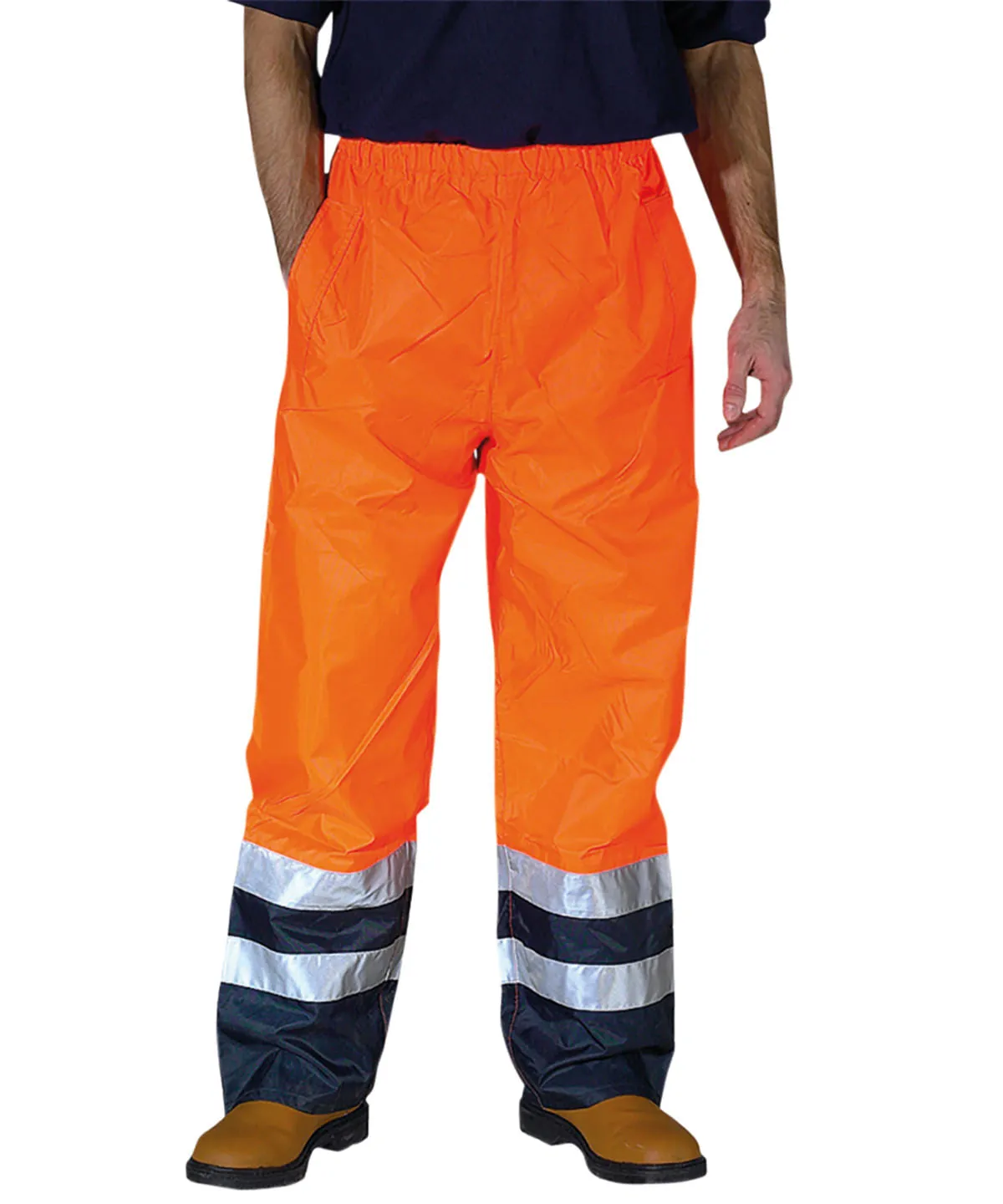 Hi-vis waterproof overtrousers (HVS463) | Orange/Navy