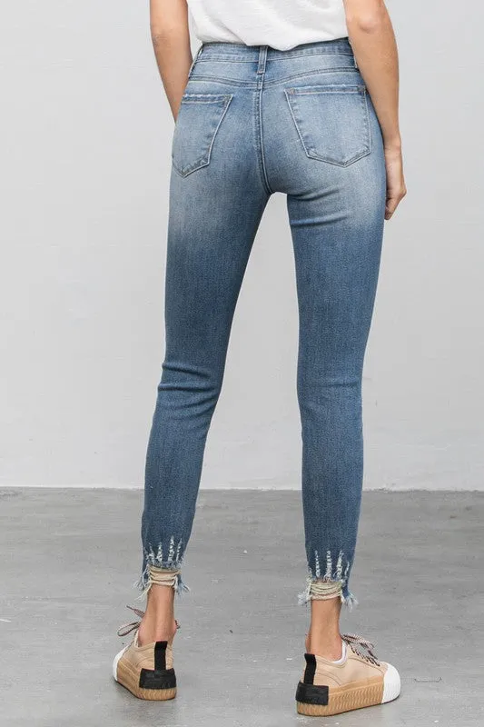 HIGH STRETCH MID RISE SKINNY JEANS