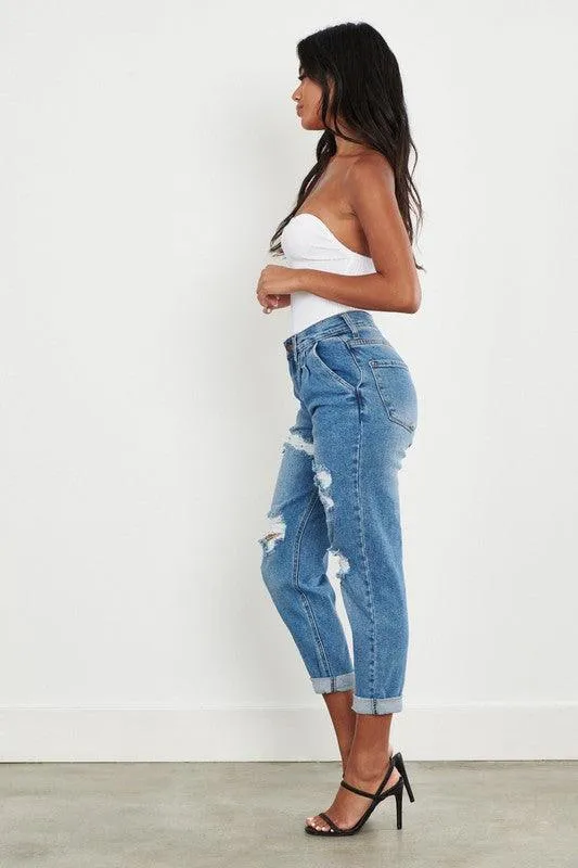 High Waisted Boyfriend Jeans Womens