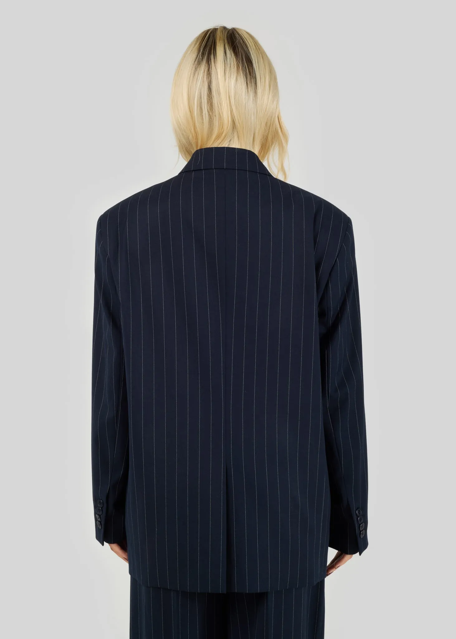 Jagger Double-Breasted Blazer Navy Blue Pinstripe