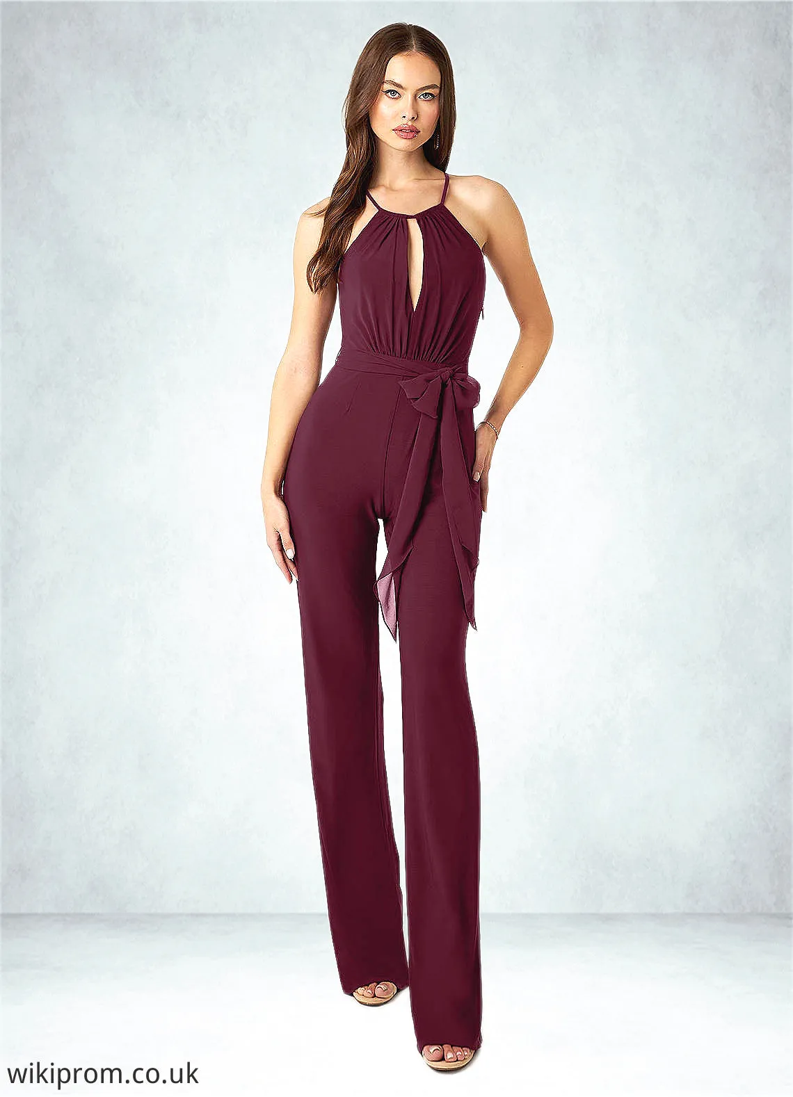 Jordyn Pleated Luxe Knit Jumpsuit with Belt Cabernet SWKP0019817