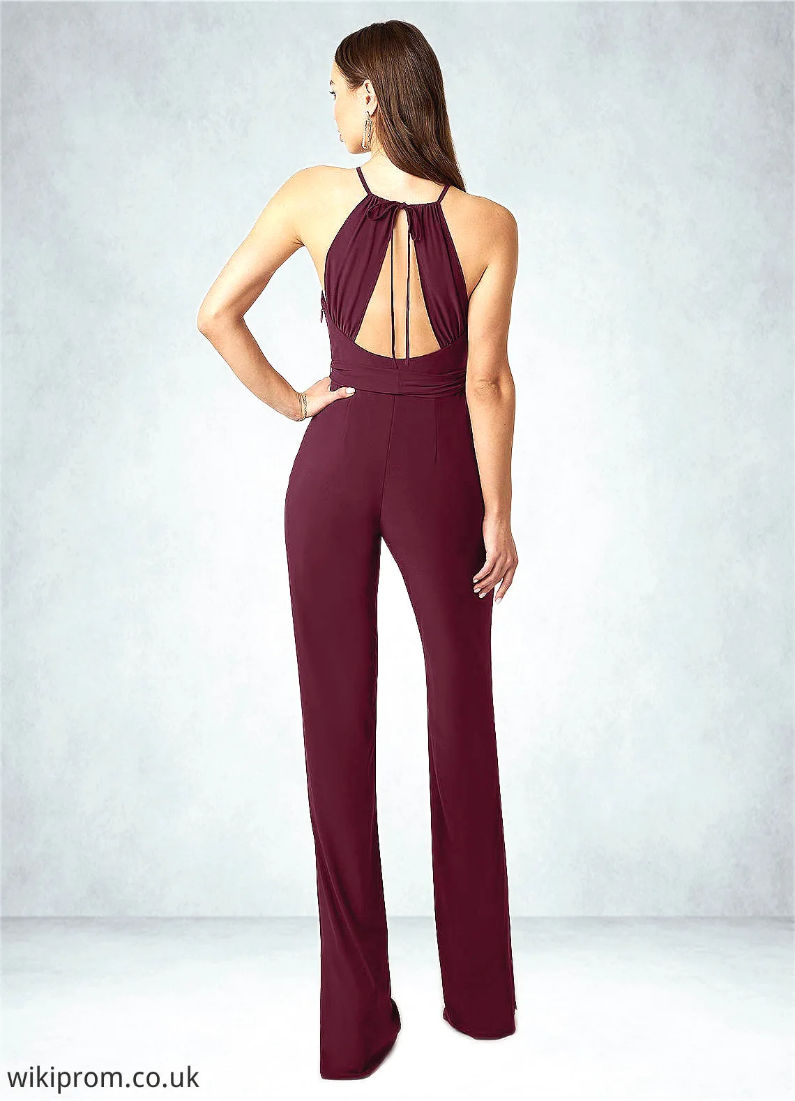 Jordyn Pleated Luxe Knit Jumpsuit with Belt Cabernet SWKP0019817