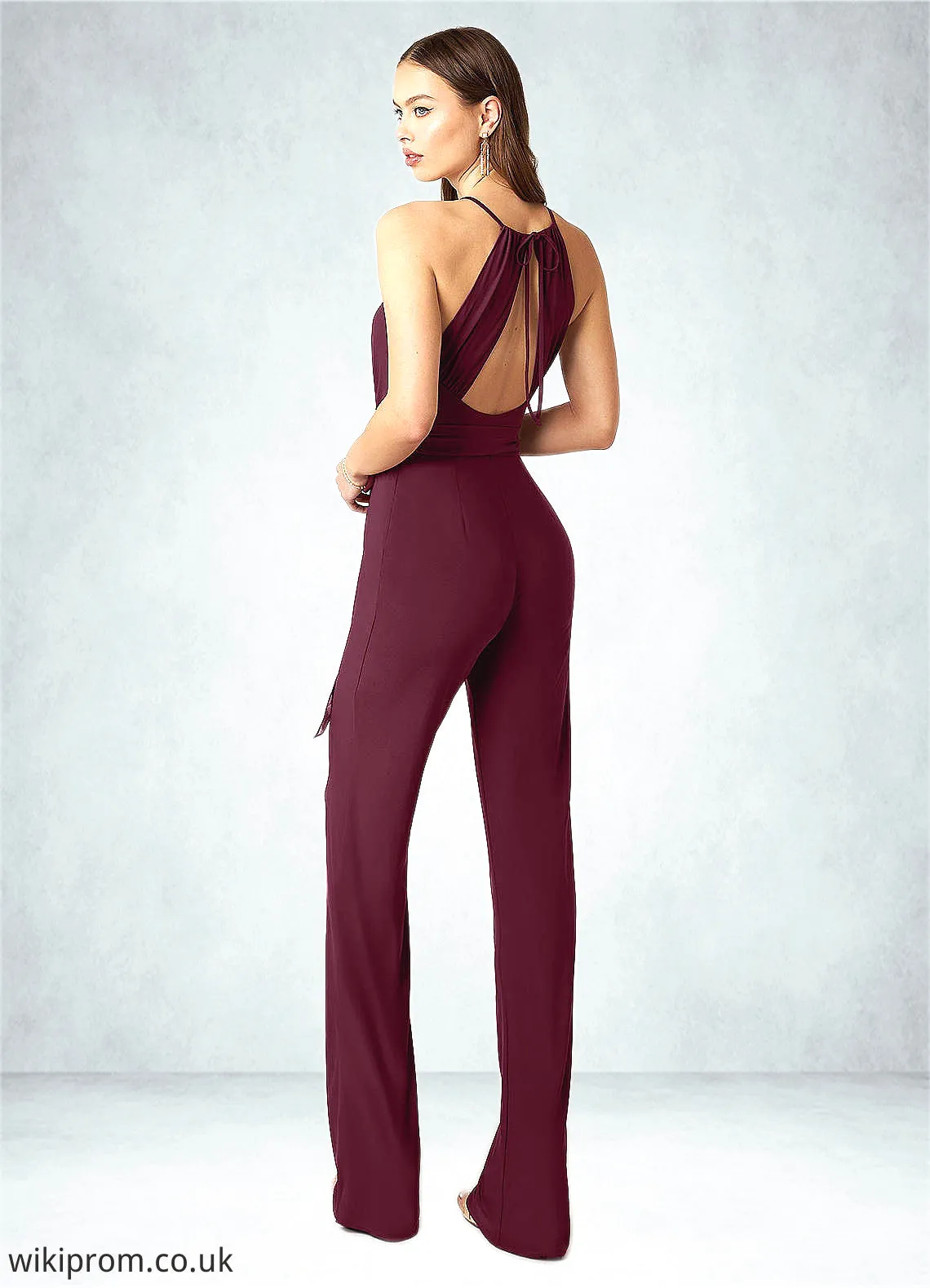 Jordyn Pleated Luxe Knit Jumpsuit with Belt Cabernet SWKP0019817