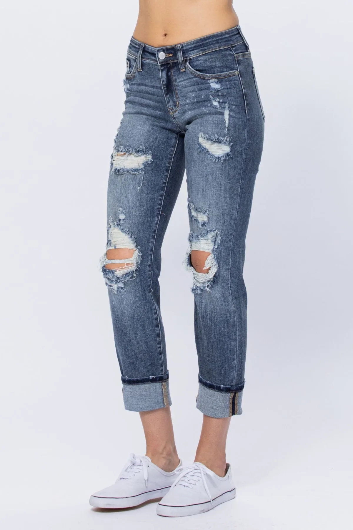 Judy Blue Full Size Mid-Rise Bleach Splash Boyfriend Jeans