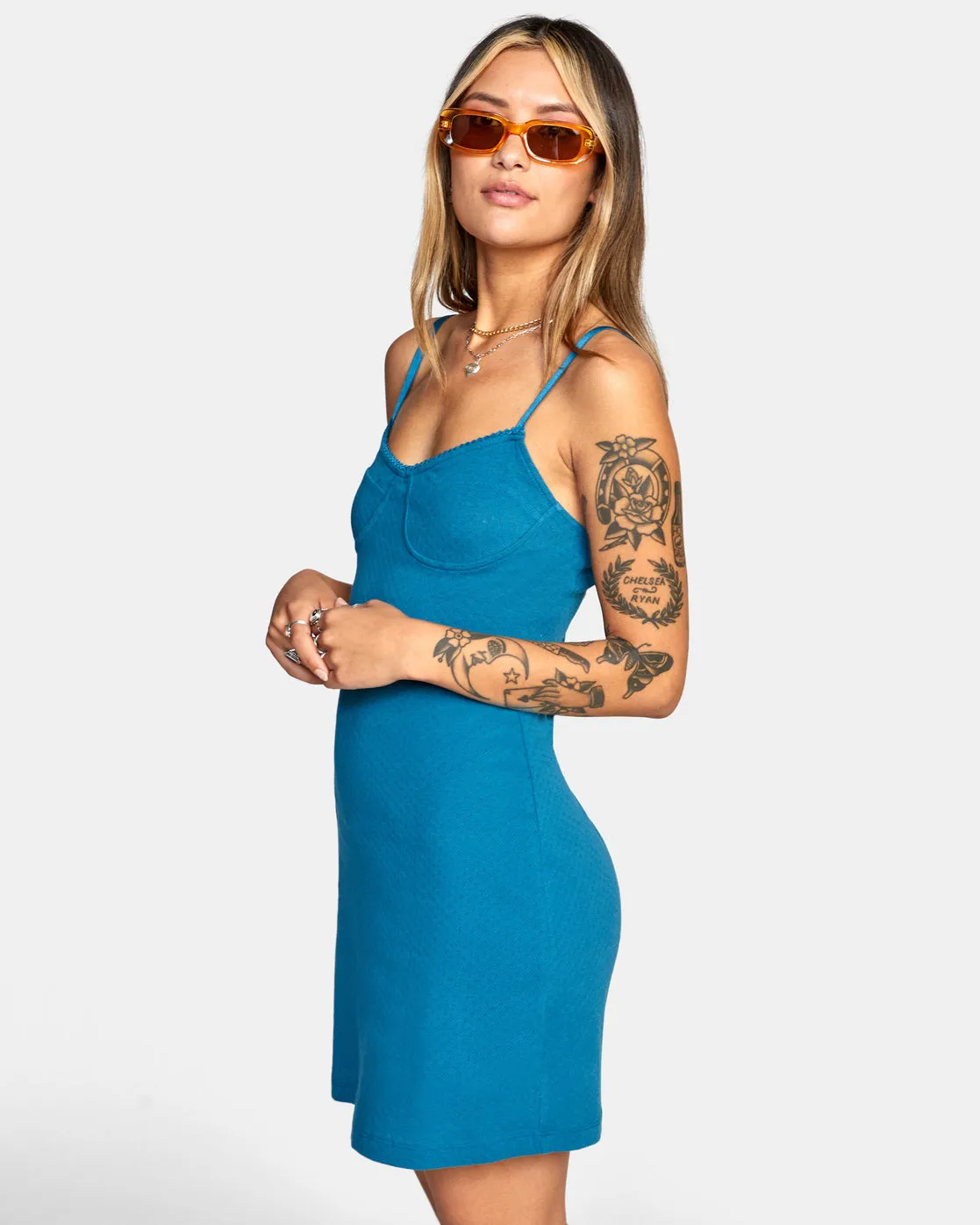 Just Friends Pointelle Midi Dress - Snorkel Blue