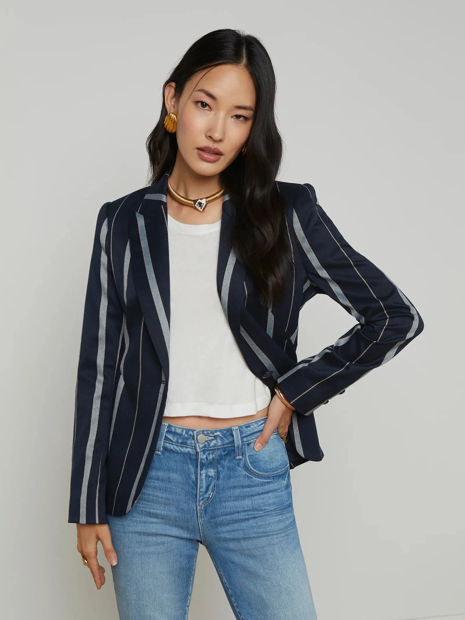 La1580 Navy Striped Blazer