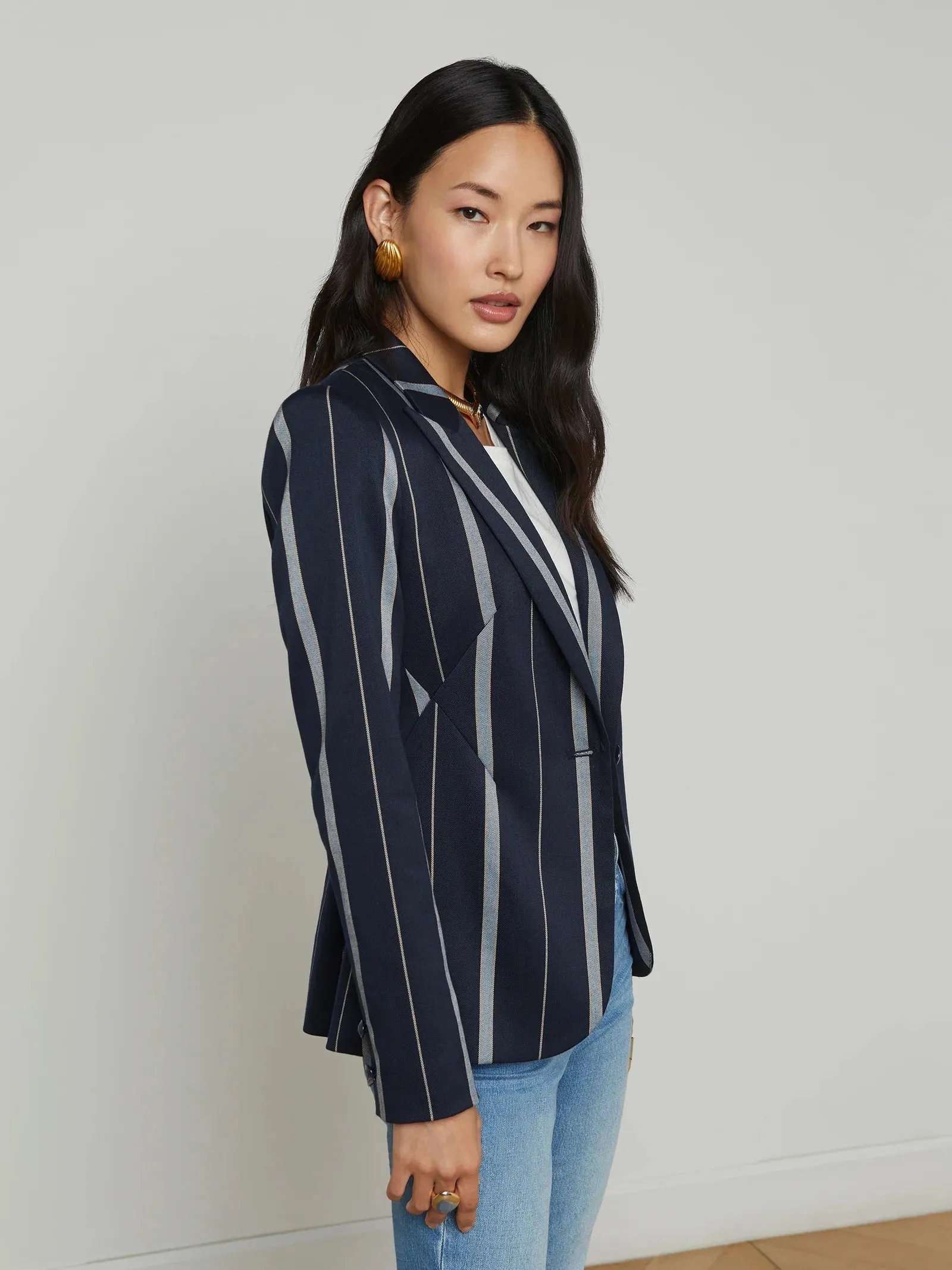 La1580 Navy Striped Blazer