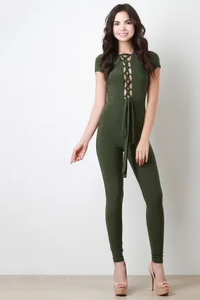 Lace Up Bodice Keyhole Jumpsuit