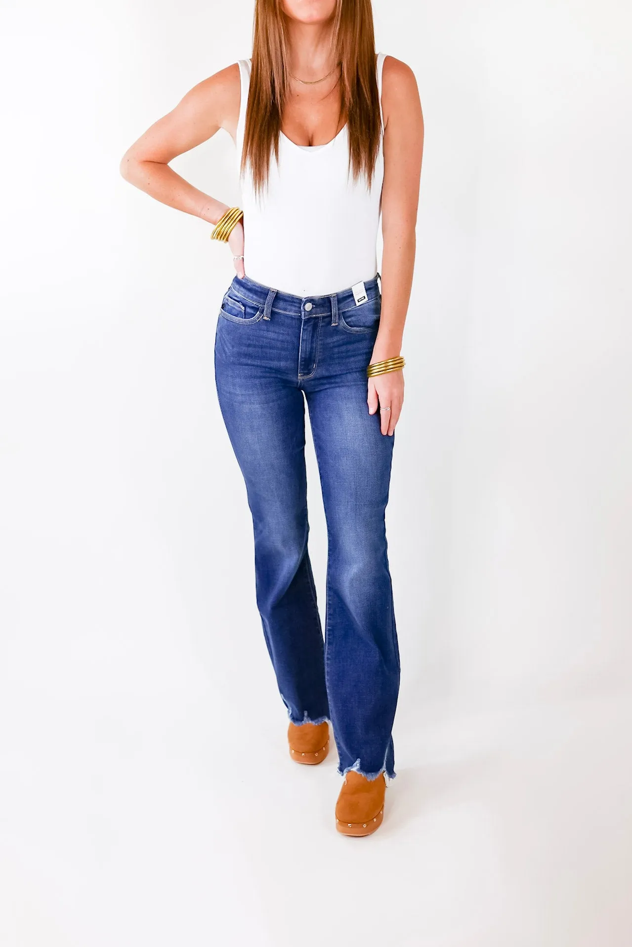 Last Chance Size 0 | Judy Blue | Meet Your Destiny Distressed Hem Bootcut Jeans in Dark Wash