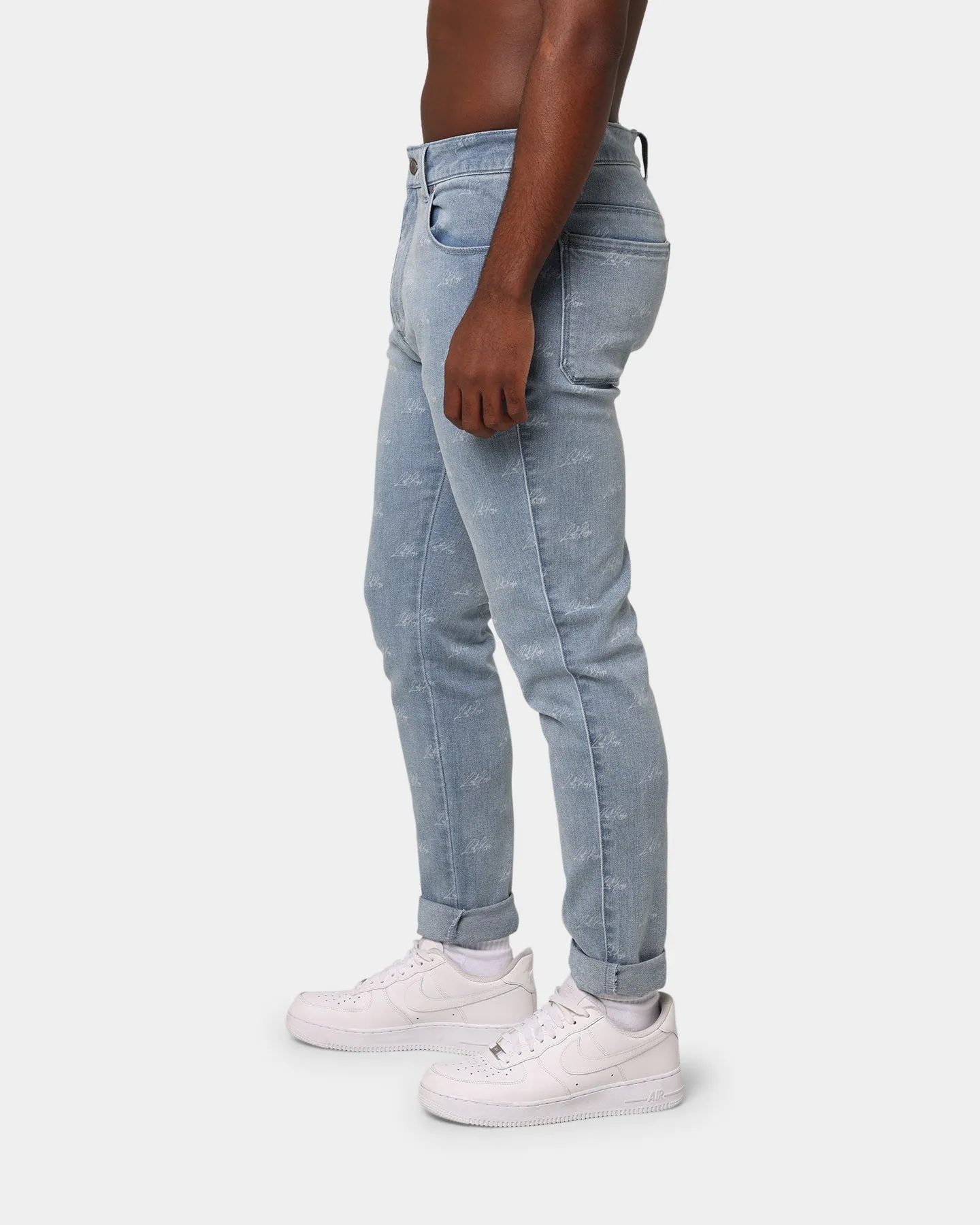 Last Kings Lasered Denim Jeans Light Blue