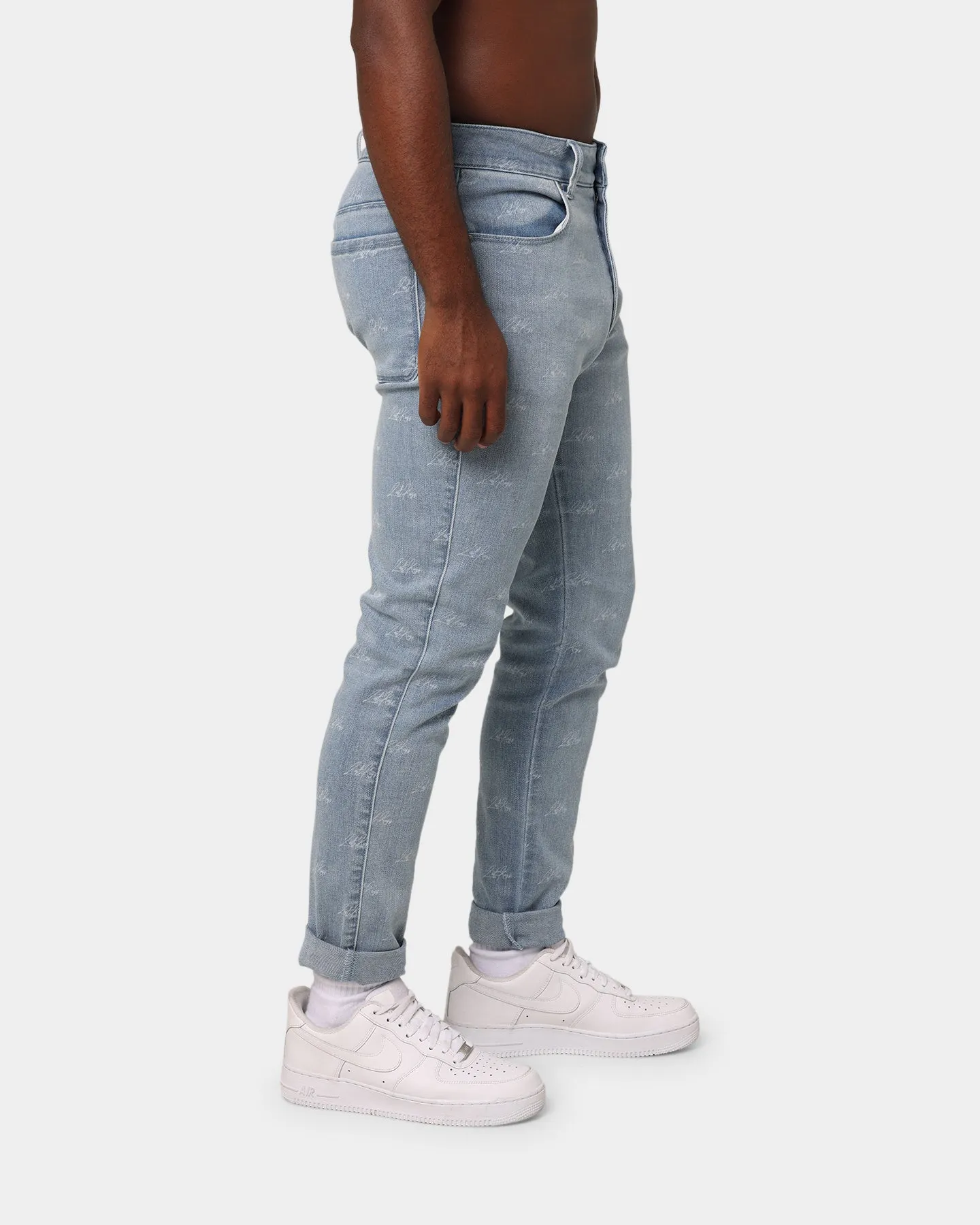 Last Kings Lasered Denim Jeans Light Blue