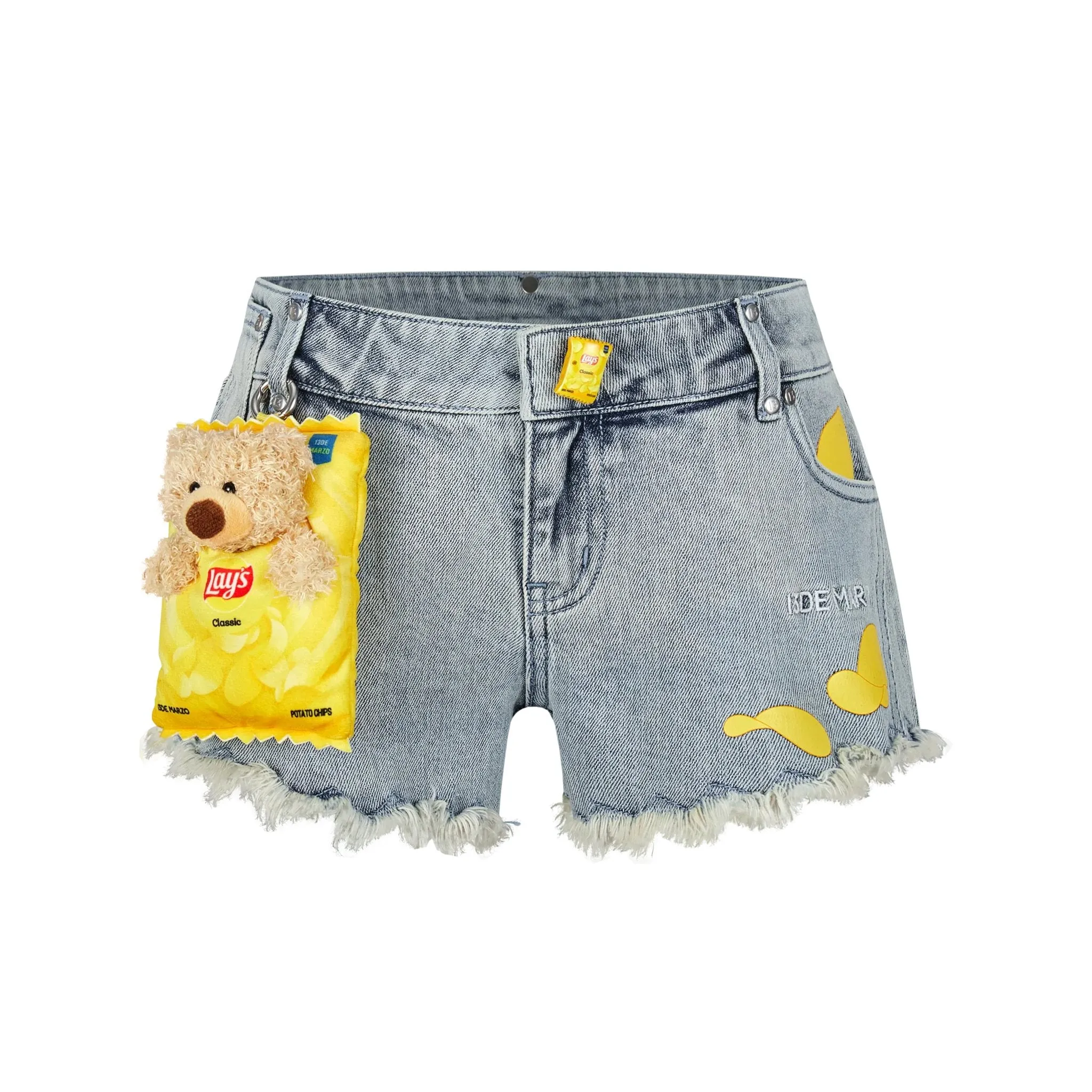 Lay's Bear Washed Denim Shorts in Blue