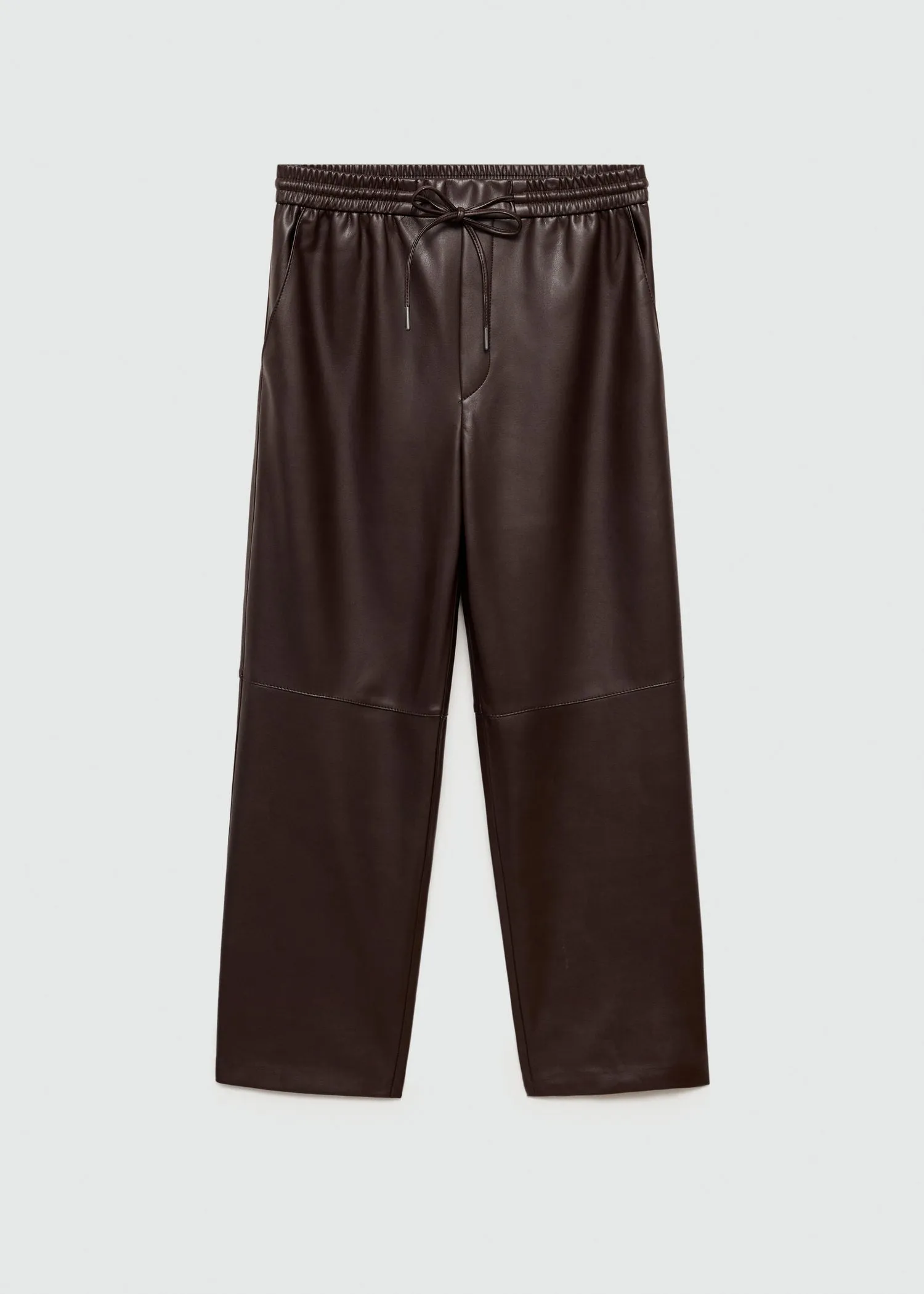 Leather-effect elastic waist trousers - Dark Brown