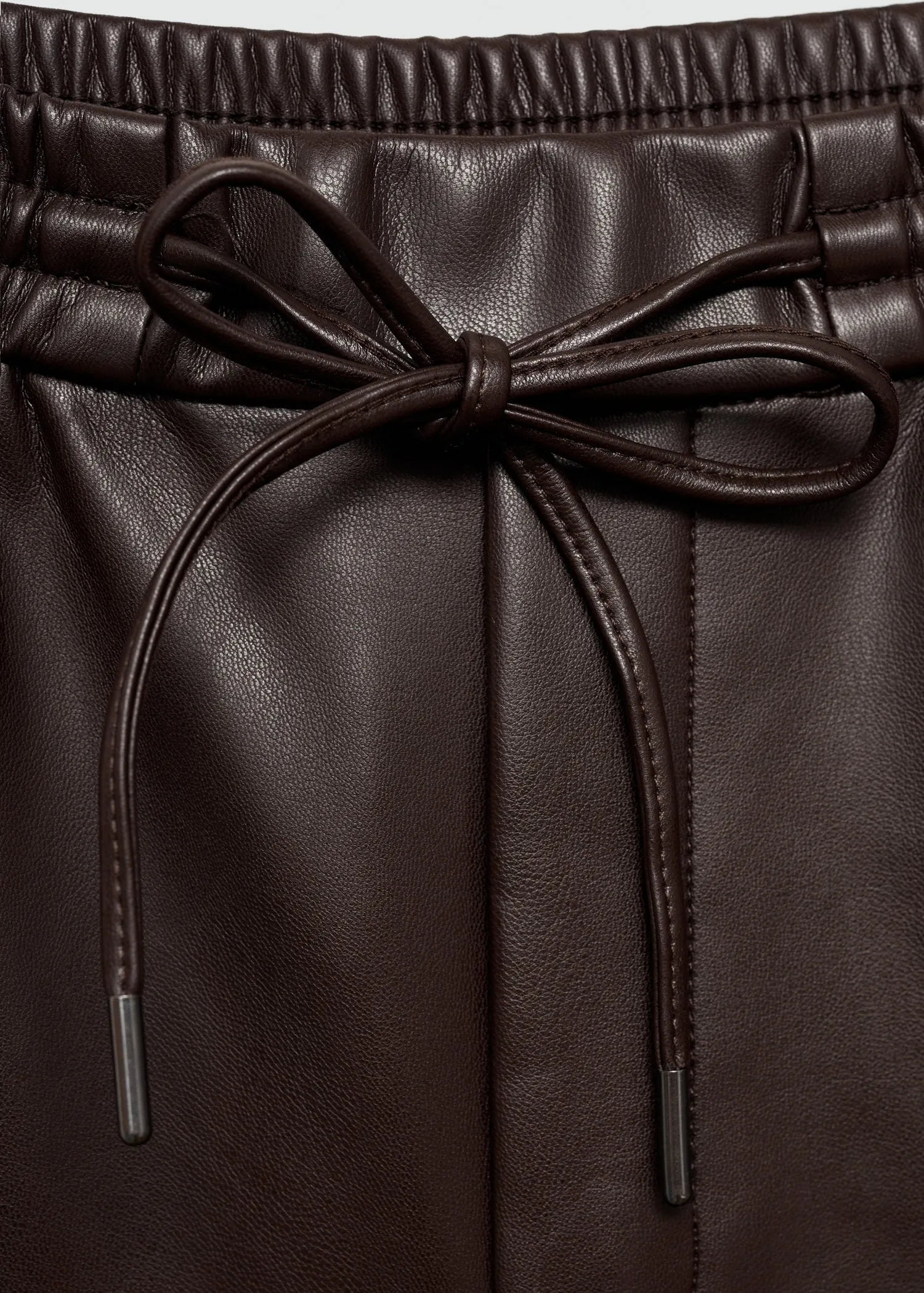 Leather-effect elastic waist trousers - Dark Brown