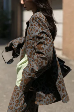 Leopard Print Blazer & High-Waisted Wide-Leg Pants Two-Piece Suit